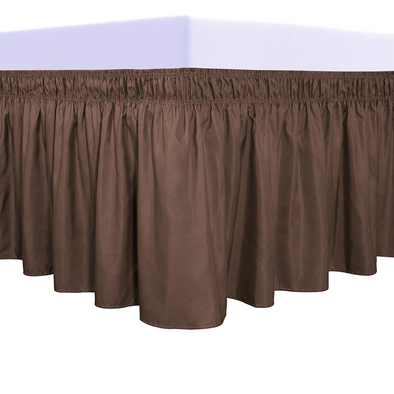 Purefit Wrap Around Ruffled Bed Skirt With Adjustable Elastic Belt - 14 Inch Drop Easy To Put On, Wrinkle Free Bedskirt Dust Ruffles, Bed Frame Cover For Twin,Twin Xl And Full Size Beds, Brown