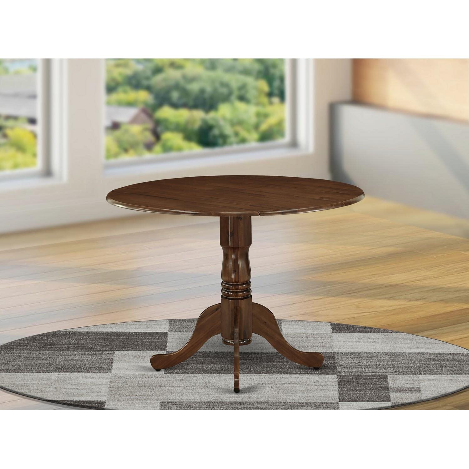 East West Furniture Dlt-Awa-Tp Dublin Dining Room Table - A Round Solid Wood Table Top With Dropleaf & Pedestal Base, 42X42 Inch, Walnut