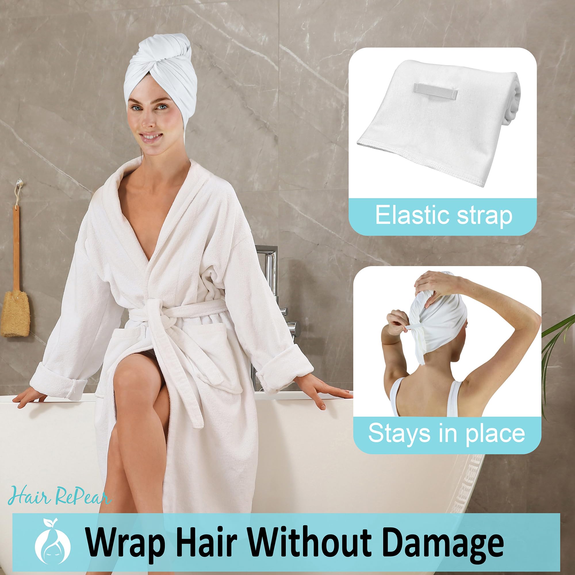 Hair Repear Anti Frizz Premium Cotton Hair Towel Enhances Healthy Natural Hair - Plop Wrap Scrunch Curly Wavy Or Straight Hair -