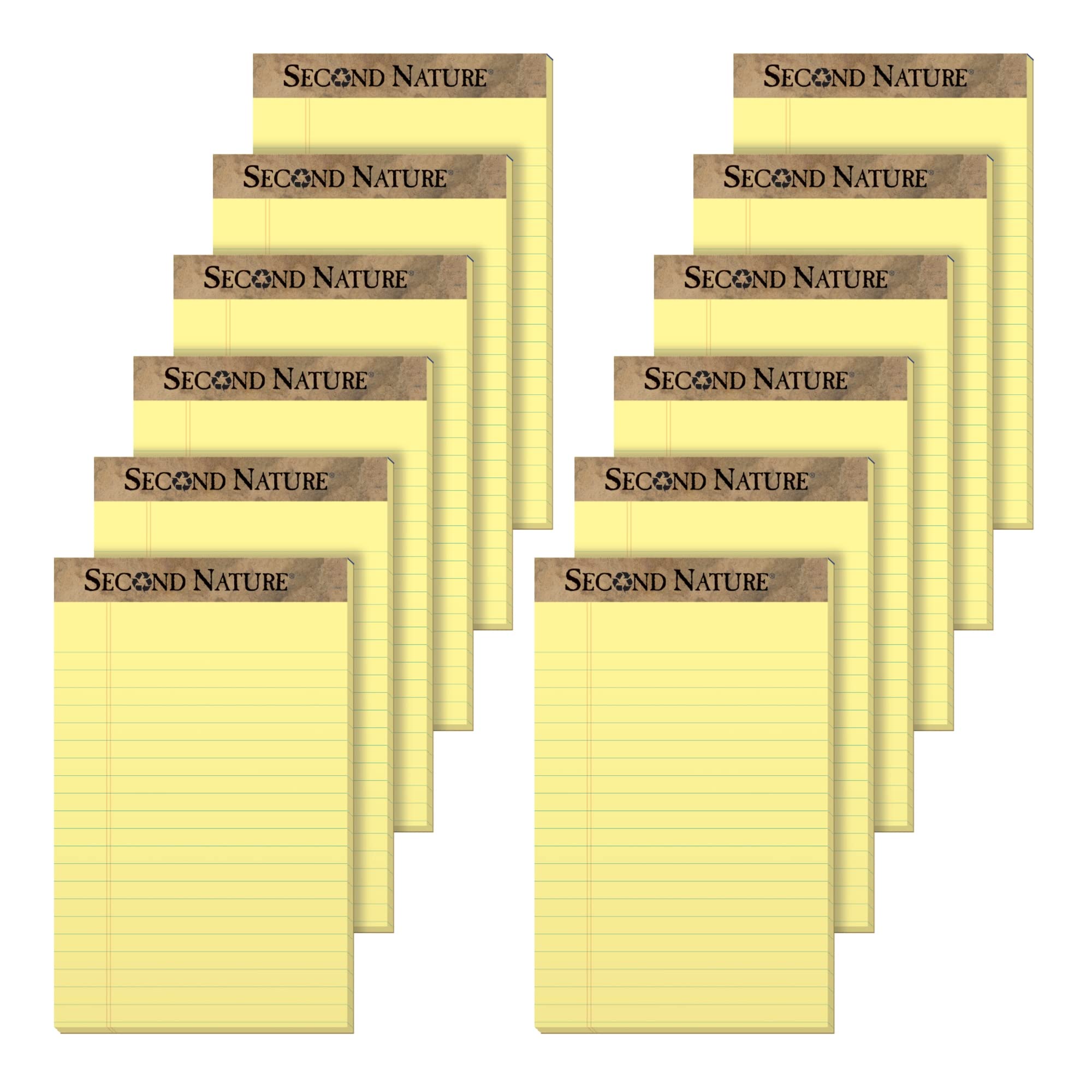 Tops 74840 Second Nature Recycled Pads, Jr. Legal, 5 X 8, Canary, 50 Sheets (Pack Of 12)