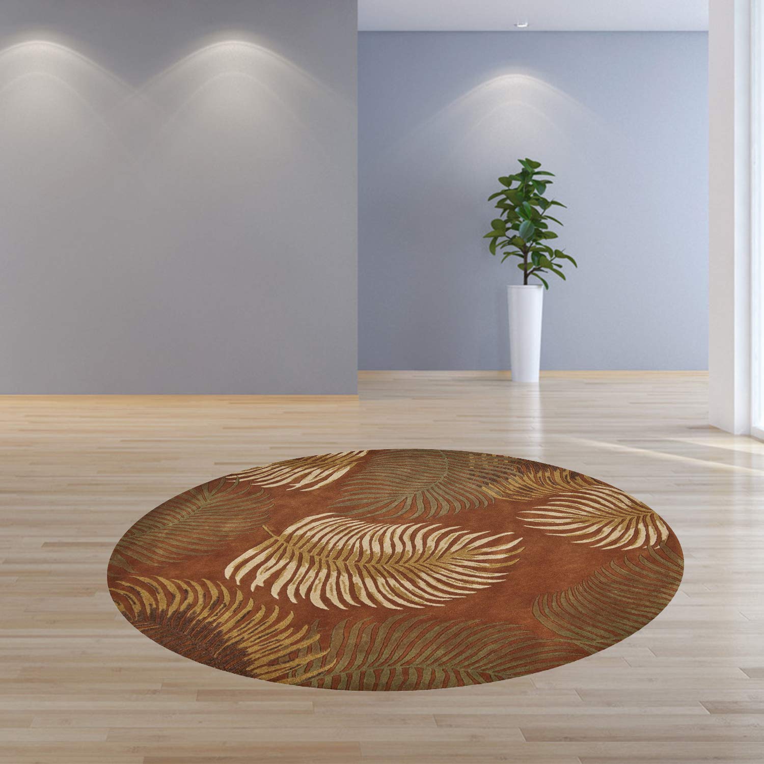 HomeRoots 7' Round Wool Rust Area Rug