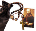 St Pio Devotional Wooden Bead Cord Rosary Gift Set with Saint Prayer Card and Bag