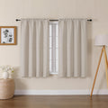 Lecloud Bessie Khaki Short Curtains 45 Inch Length 2 Panels, Faux Linen Light Filtering Curtains with Dual Rod Pocket, Farmhouse