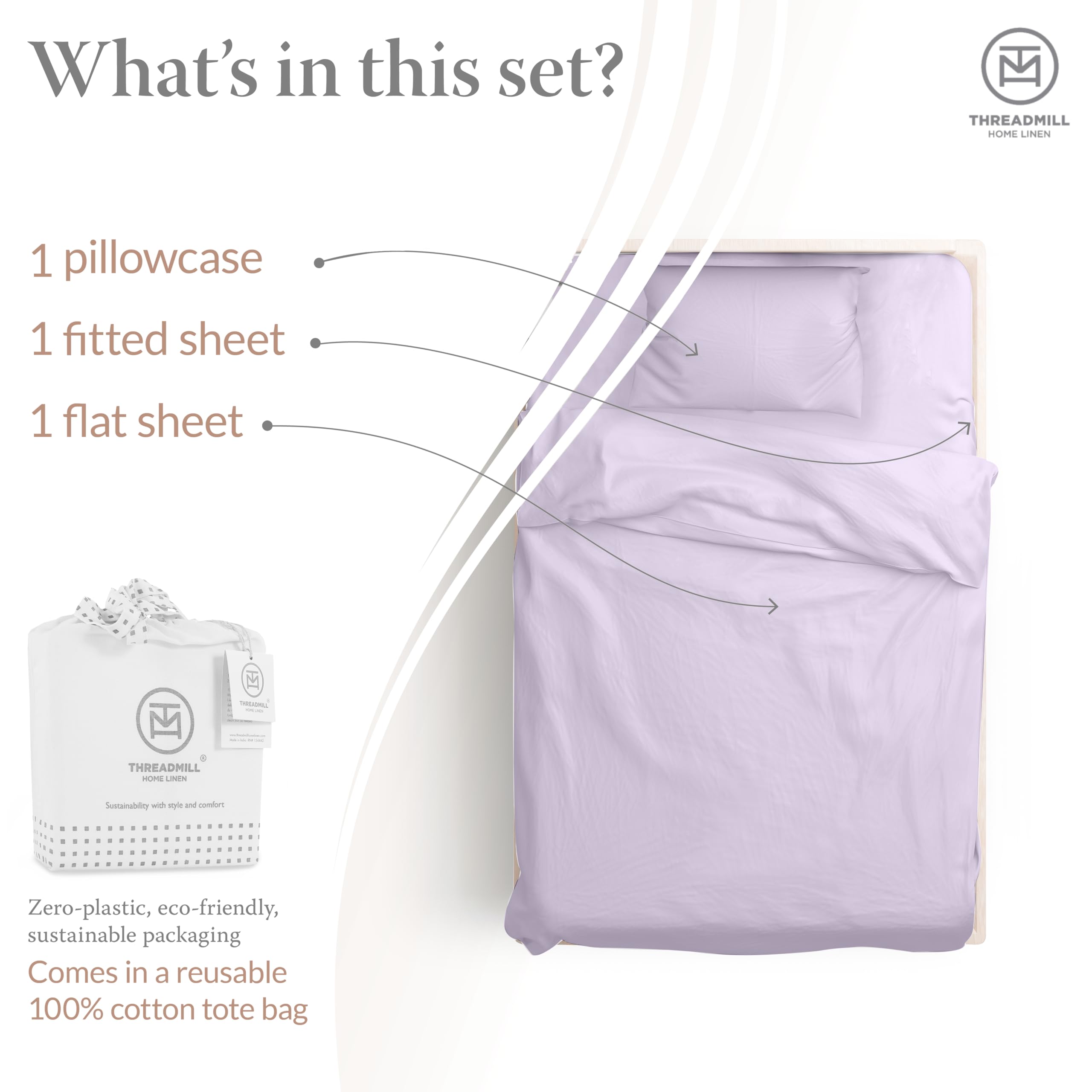 Threadmill Cotton Twin Xl Sheets Set, Soft 100% Cotton, Cooling Bed Sheets With Deep Pocket Snug Fit Elastic, 500 Thread Count,