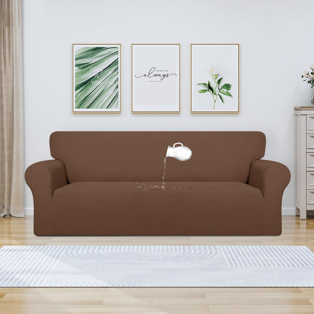 Purefit 100% Dual Waterproof Couch Cover Slipcovers For Couches And Sofas - Stretch Non Slip Fleece Sofa Covers Washable, Leakproof Furniture Protector For Kids, Pets, Dog (Sofa, Brown)