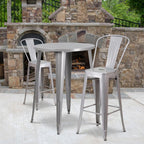 Flash Furniture Commercial Grade 30" Round Silver Metal Indoor-Outdoor Bar Table Set With 2 Cafe Stools