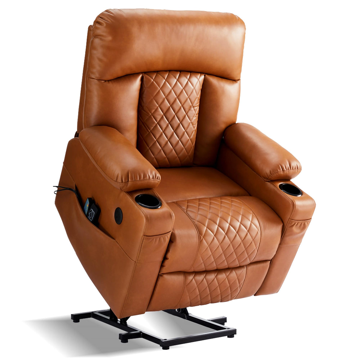 Eiayeebil Dual Motor Power Lift Recliner Chairs With Heat And Massage For Elderly, Leather Recliners With Extented Footrest,Infi