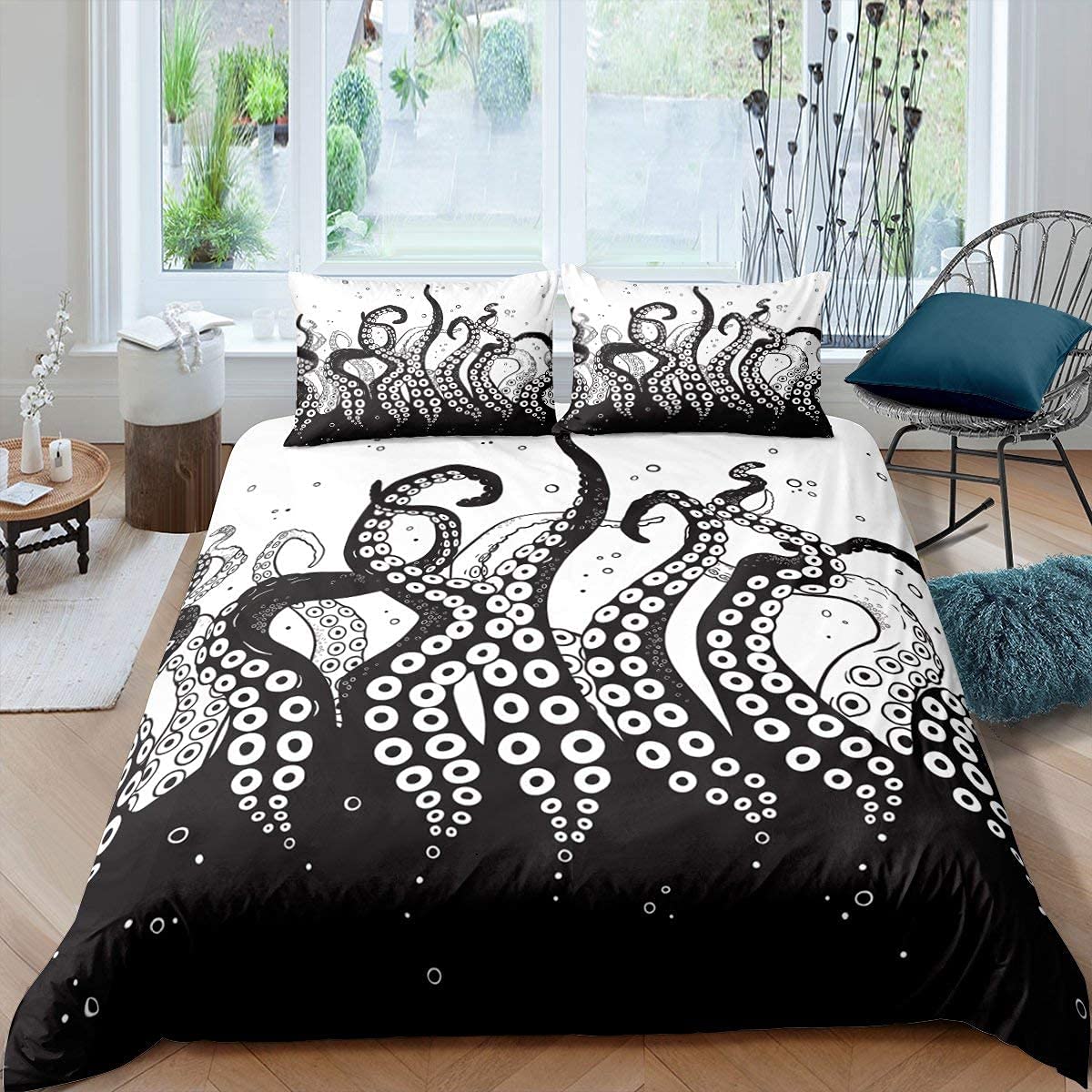 Erosebridal Octopus Duvet Cover Queen Size Tentacles Bedding Set Sea Animal Underwater World Quilt Cover Halloween Gothic Comfor