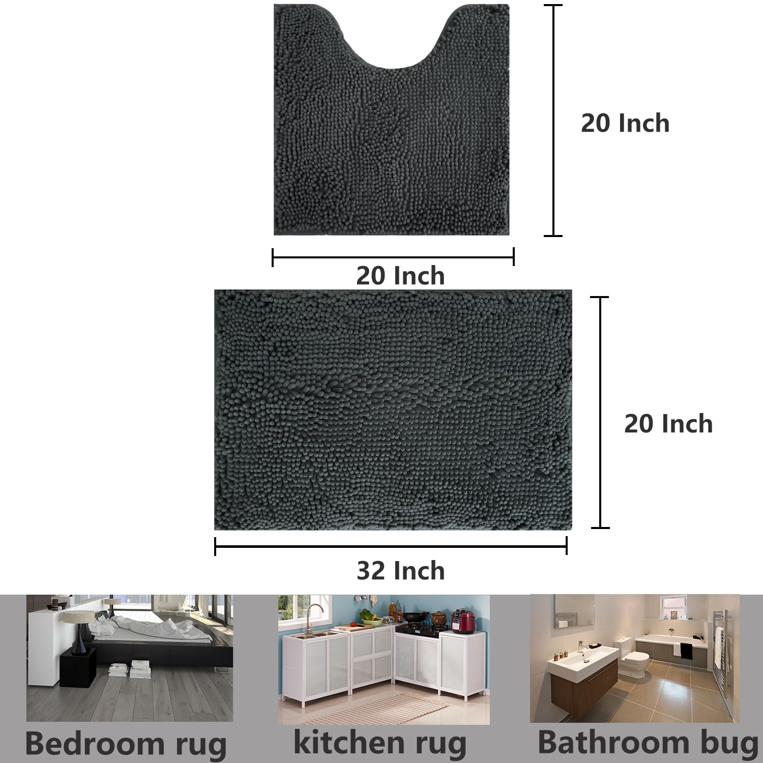 Flotstiga Bathroom Rugs Chenille, Extra Thick And Absorbent, Non-Slip, Machine Washable, Dry Quckily, Soft Cozy Plush, Used Unde