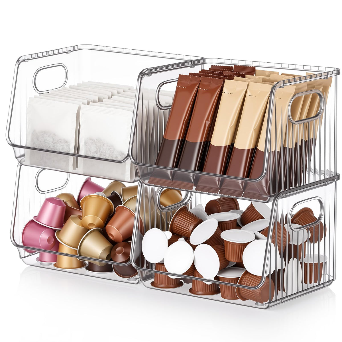 Novabright 4 Pcs Clear Plastic Storage Bins Stackable Pantry Organizer