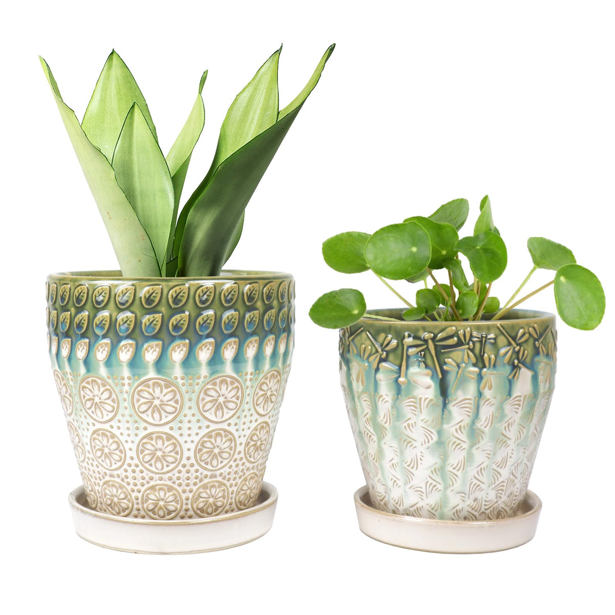 Yqslysf 6 Inch + 5 Inch Ceramic Planter With Drainage Hole And Saucer For Plants, Indoor-Outdoor Round Succulent Orchid Garden F