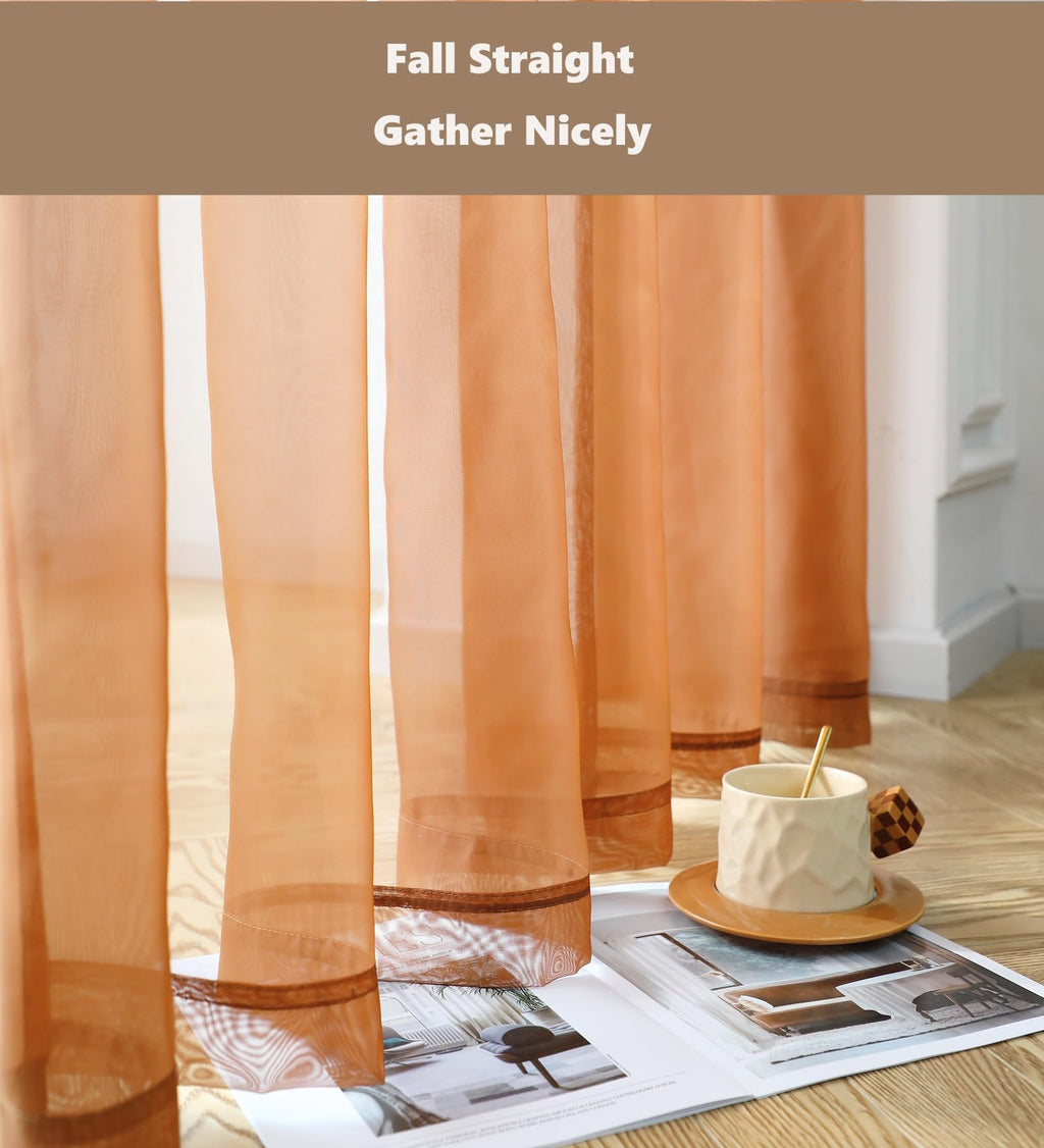 Pi Sheer Curtains,Small Window Treatment Light Voile With Rod Pocket For Café/Kitchen/Bedroom/Living Room 2 Panels (W42Xl36,Caramel Brown)