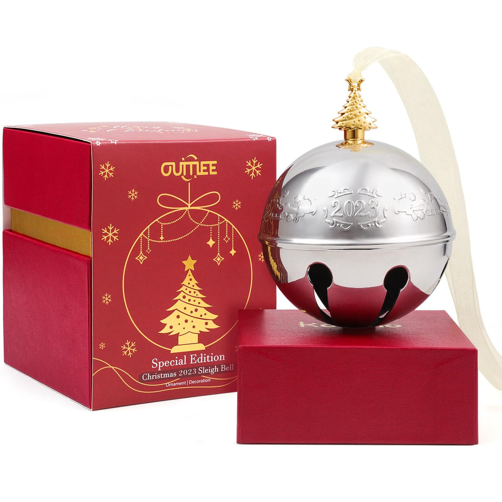 2023 Christmas Bell Ornaments, Sleigh Bell Annual Silver Bell for Christmas Tree Decorations Anniversary Holly Bell Holiday Keep