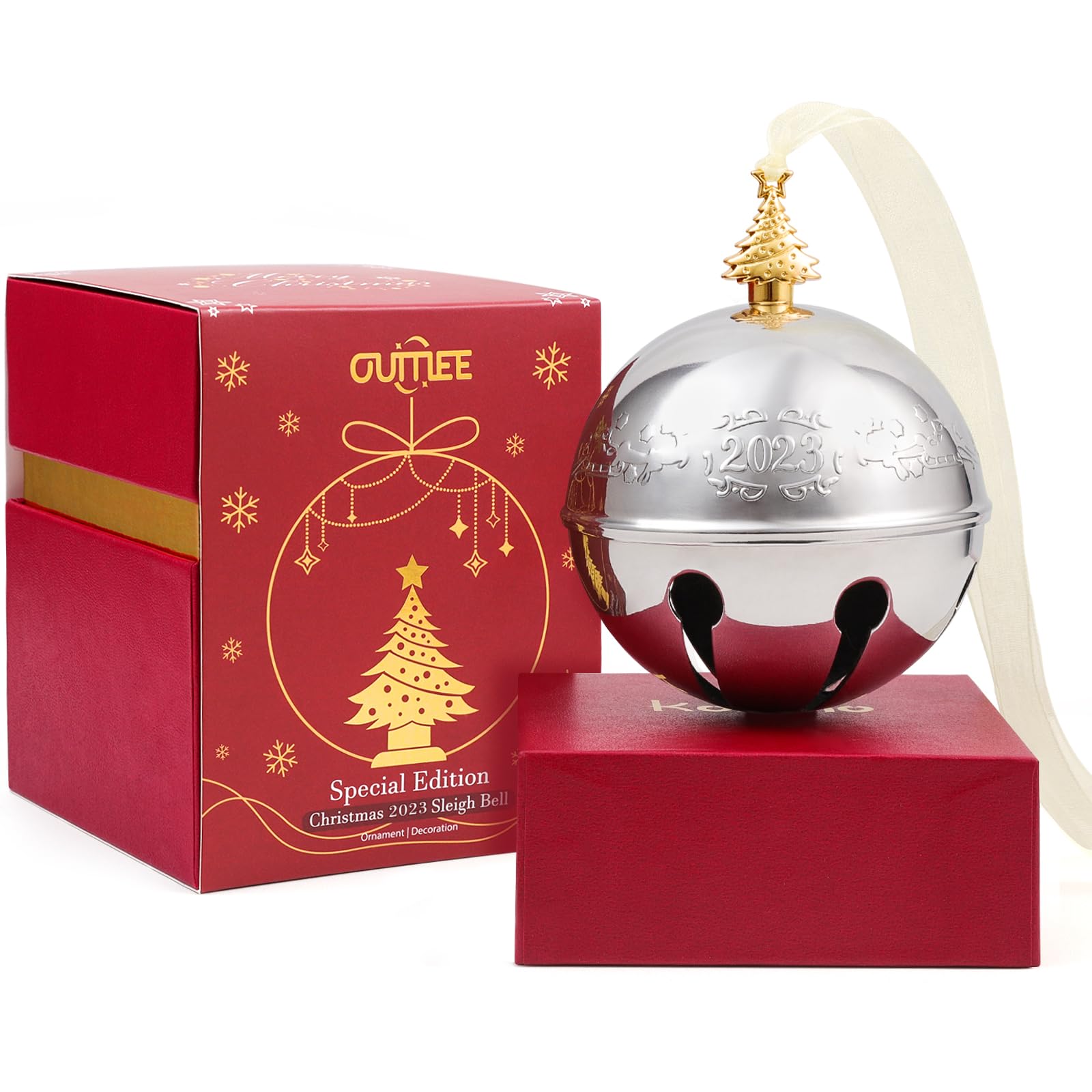2023 Christmas Bell Ornaments, Sleigh Bell Annual Silver Bell for Christmas Tree Decorations Anniversary Holly Bell Holiday Keep