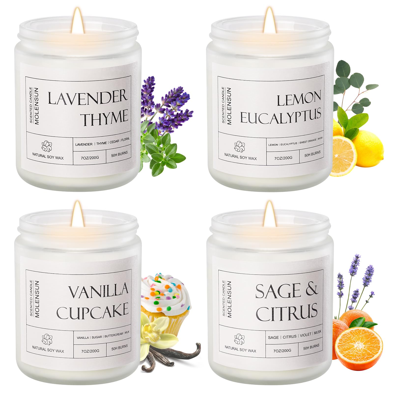 Molensun 4 Pack Candles for Home Scented, 28 oz 200 Hour Long Lasting Candles, Soy Candle Set Gift for Women, Scents of Lavender