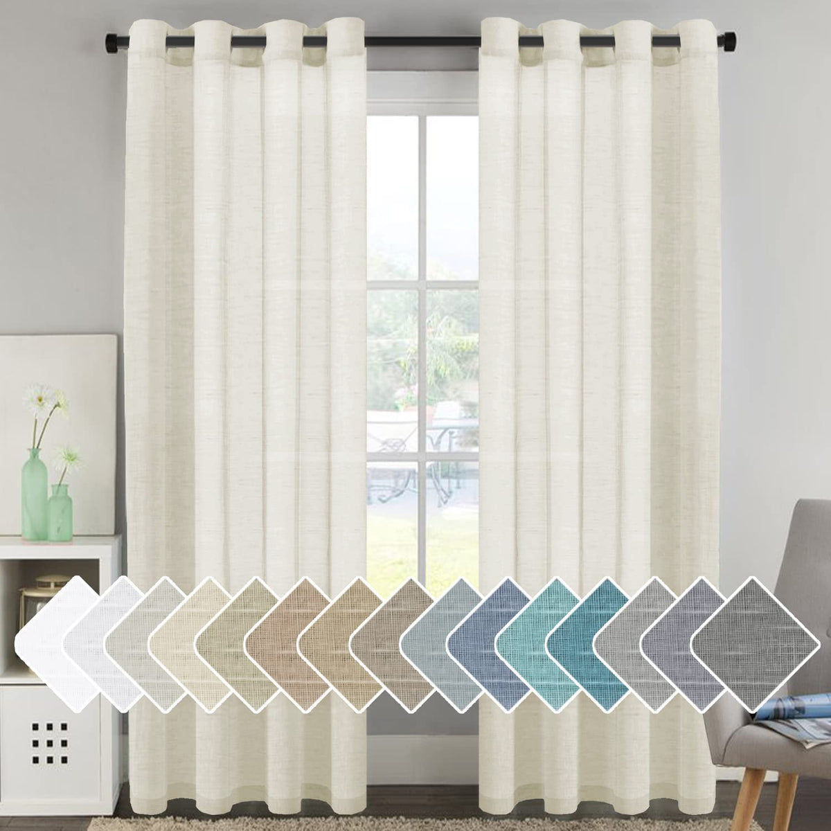 H.Versailtex Elegant Natural Linen Curtain Panels Energy Efficient Semi - Sheers Linen Curtains/Nickel Grommet Window Treatments