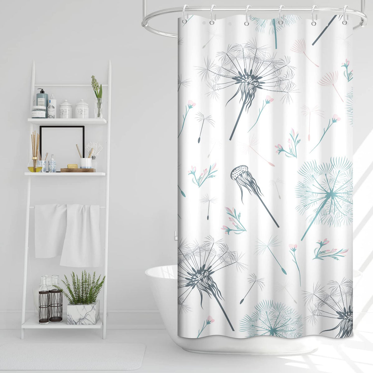 Ruelvth Stall Shower Curtain, Green and Grey Dandelion Shower Curtain for Bathroom Waterproof Fabric Spring RV Shower Curtain Se