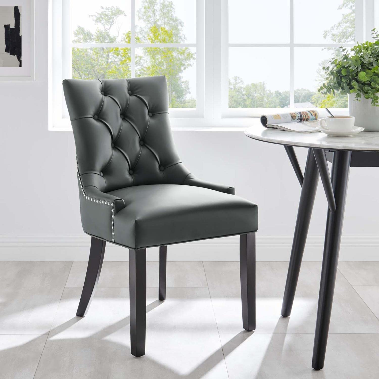 Modway Regent Tufted Vegan Leather Dining Chair In Gray