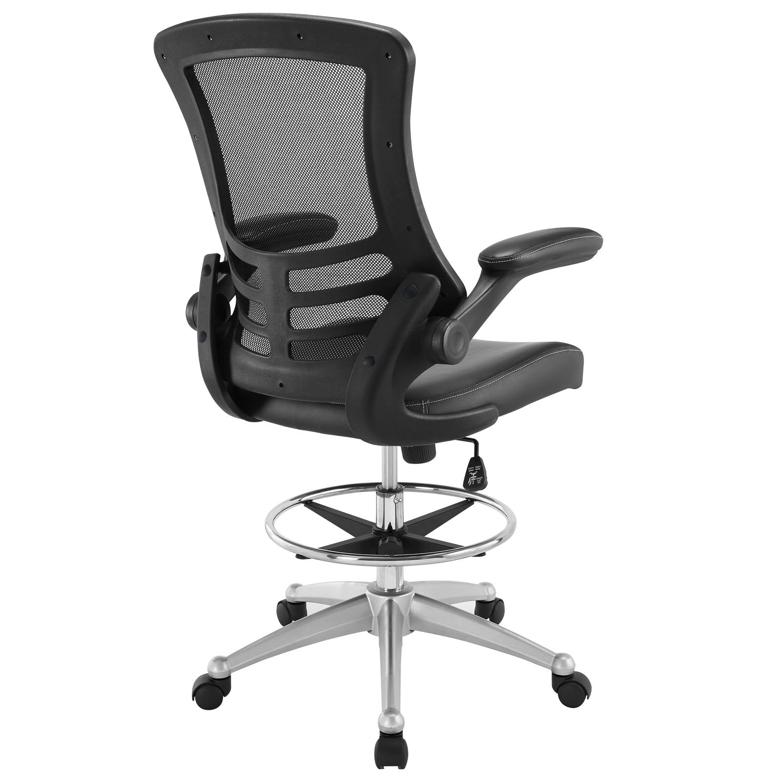 Modway Attainment Vinyl Drafting Chair - Drafting Stool With Flip-Up Arm in Black
