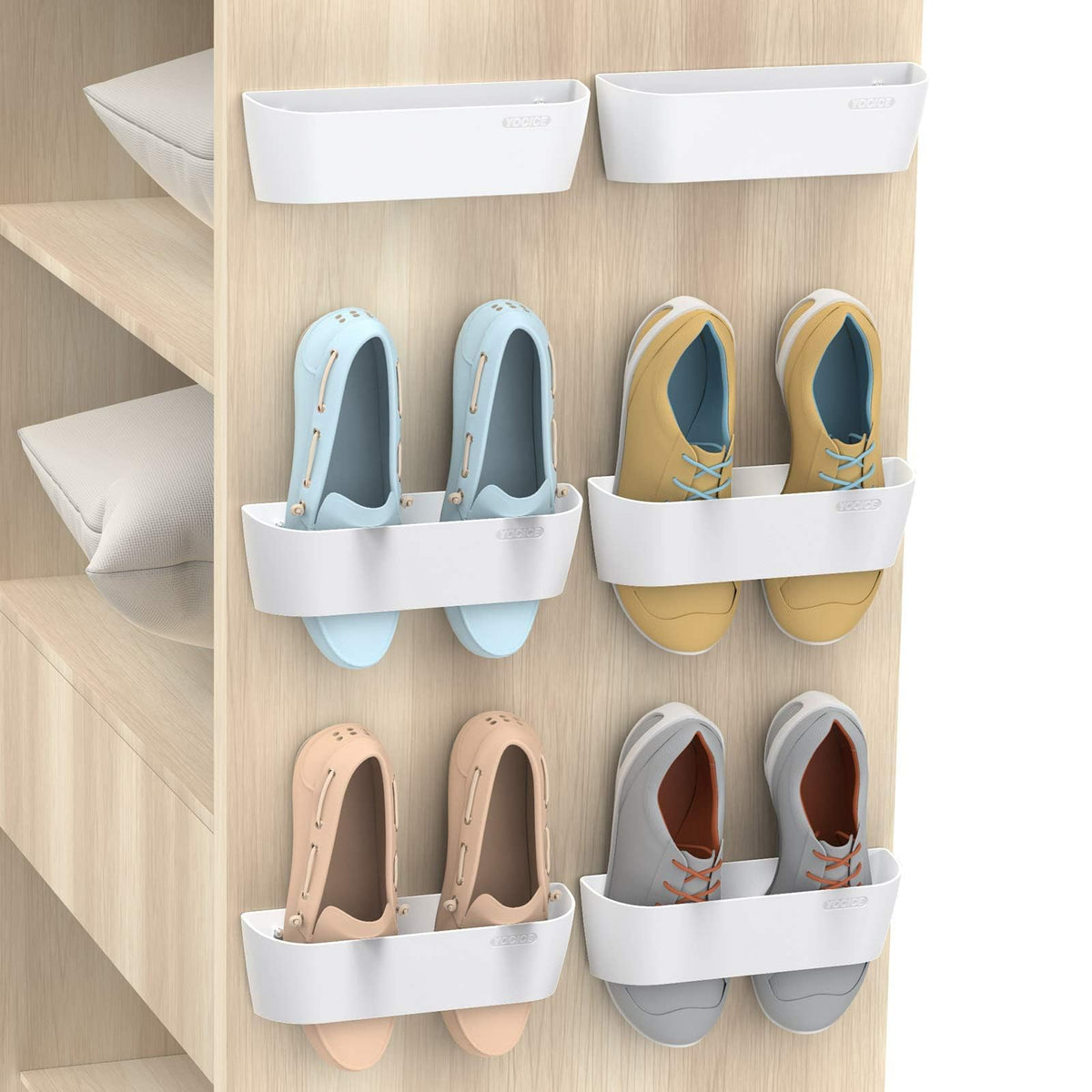 Yocice Wall Mounted Shoes Rack 6Pack With Sticky Hanging Strips, Plastic Shoes Holder Storage Organizer,Door Shoe Hangers (Sm03-