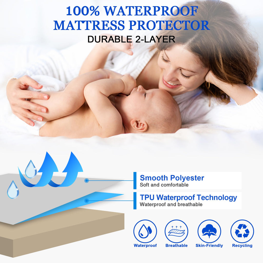 Sufdari Twin Xl Mattress Protector,Waterproof Mattress Protector,Fitted Sheet Style Mattress Cover With 18' Deep Pocket,Washable And Comfortable-Light Tan,Twin Xl