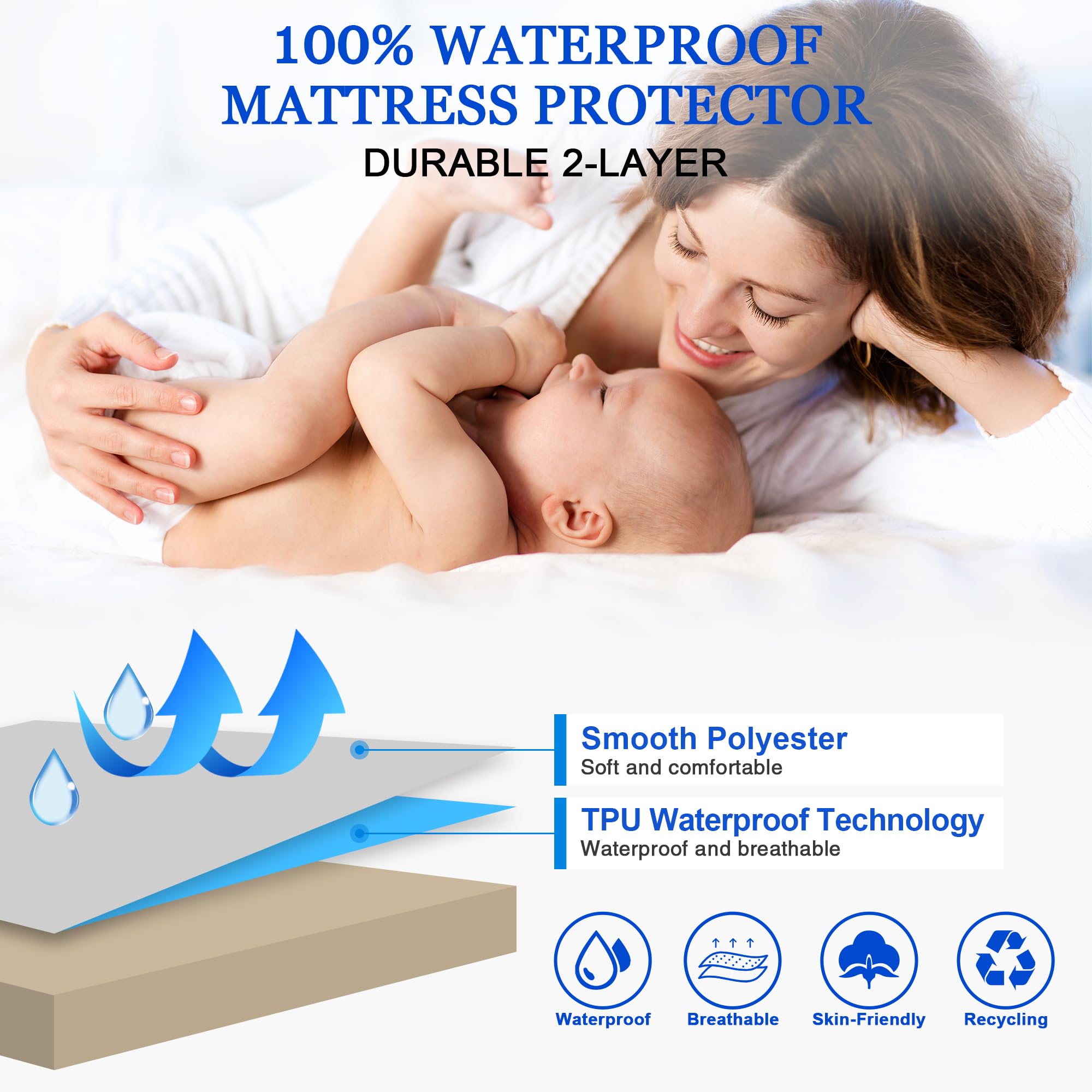 Sufdari Twin Xl Mattress Protector,Waterproof Mattress Protector,Fitted Sheet Style Mattress Cover With 18' Deep Pocket,Washable And Comfortable-Light Tan,Twin Xl