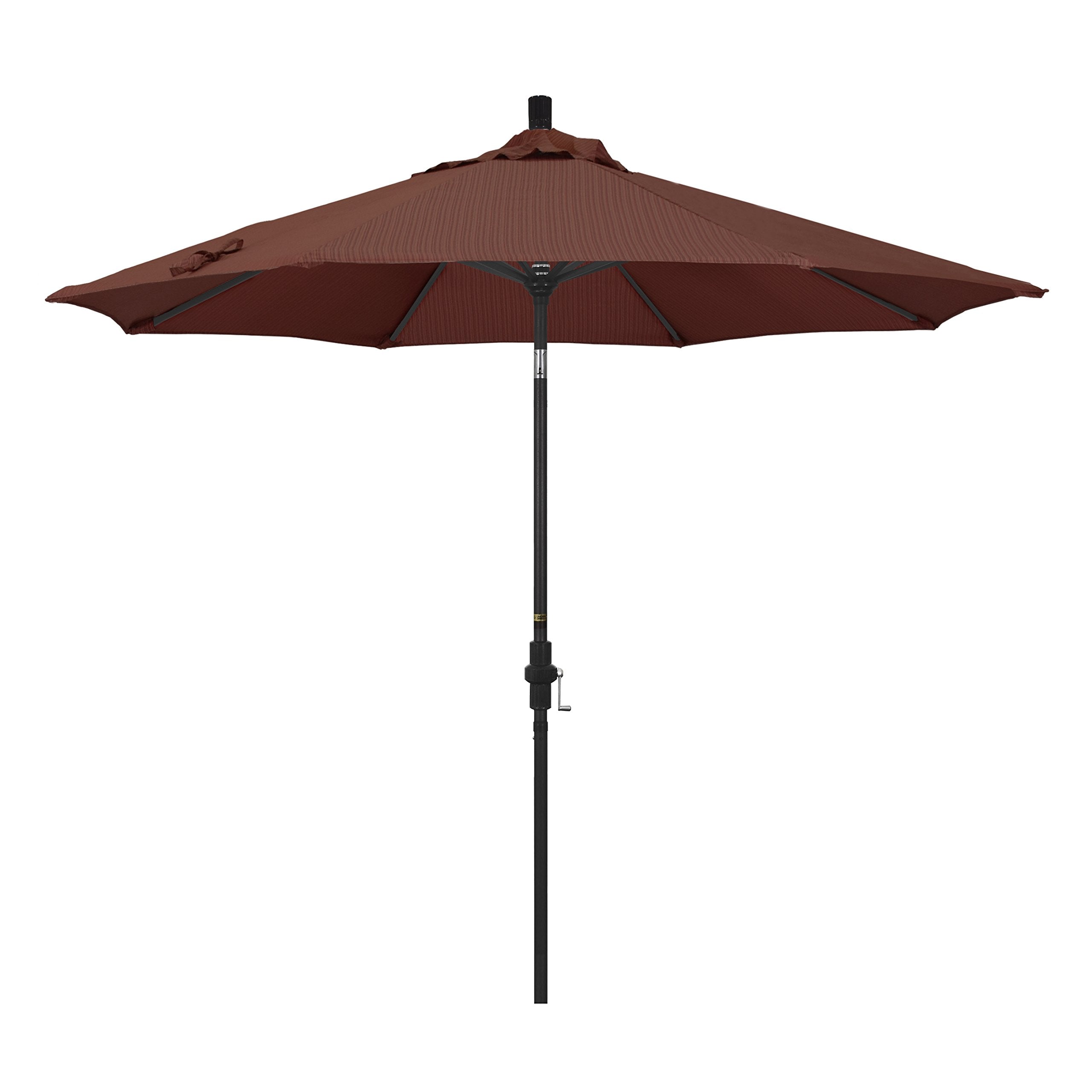 California Umbrella 9' Round Aluminum Market Umbrella, Crank Lift, Collar Tilt, Black Pole, Terrace Adobe Olefin