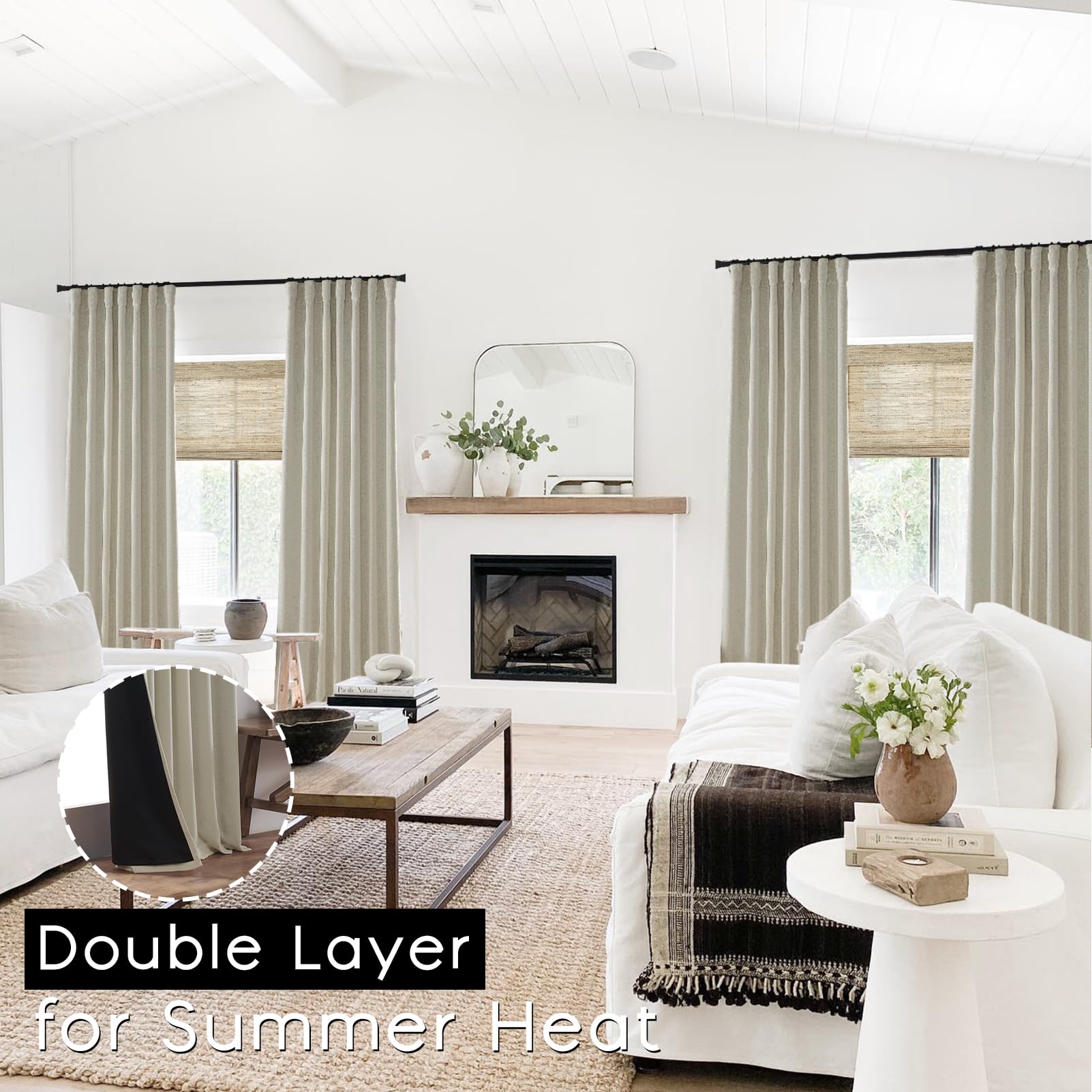 Panelsburg Modern Farmhouse Curtains For Living Room,Back Tab Hooks Pleated Farm House Style Blackout Vintage Curtains For Dinin
