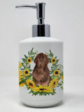 Caroline's Treasures CK2968SOAP Schnauzer # in Sunflowers Ceramic Soap Dispenser Hand Soap Dispenser Pump Bottles for Bathroom K