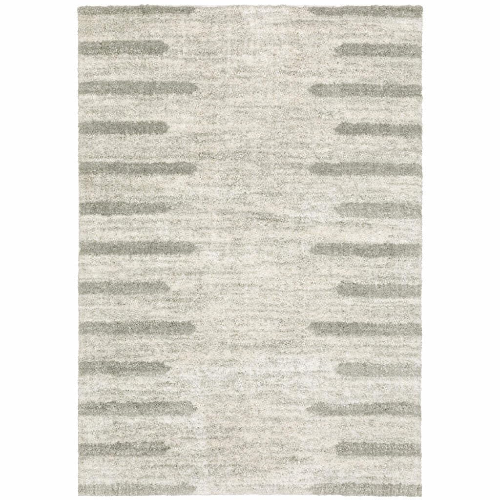 HomeRoots 510864 10 x 13 ft. Ivory & Gray Geometric Shag Power Loom Stain Resistant Rectangle Area Rug