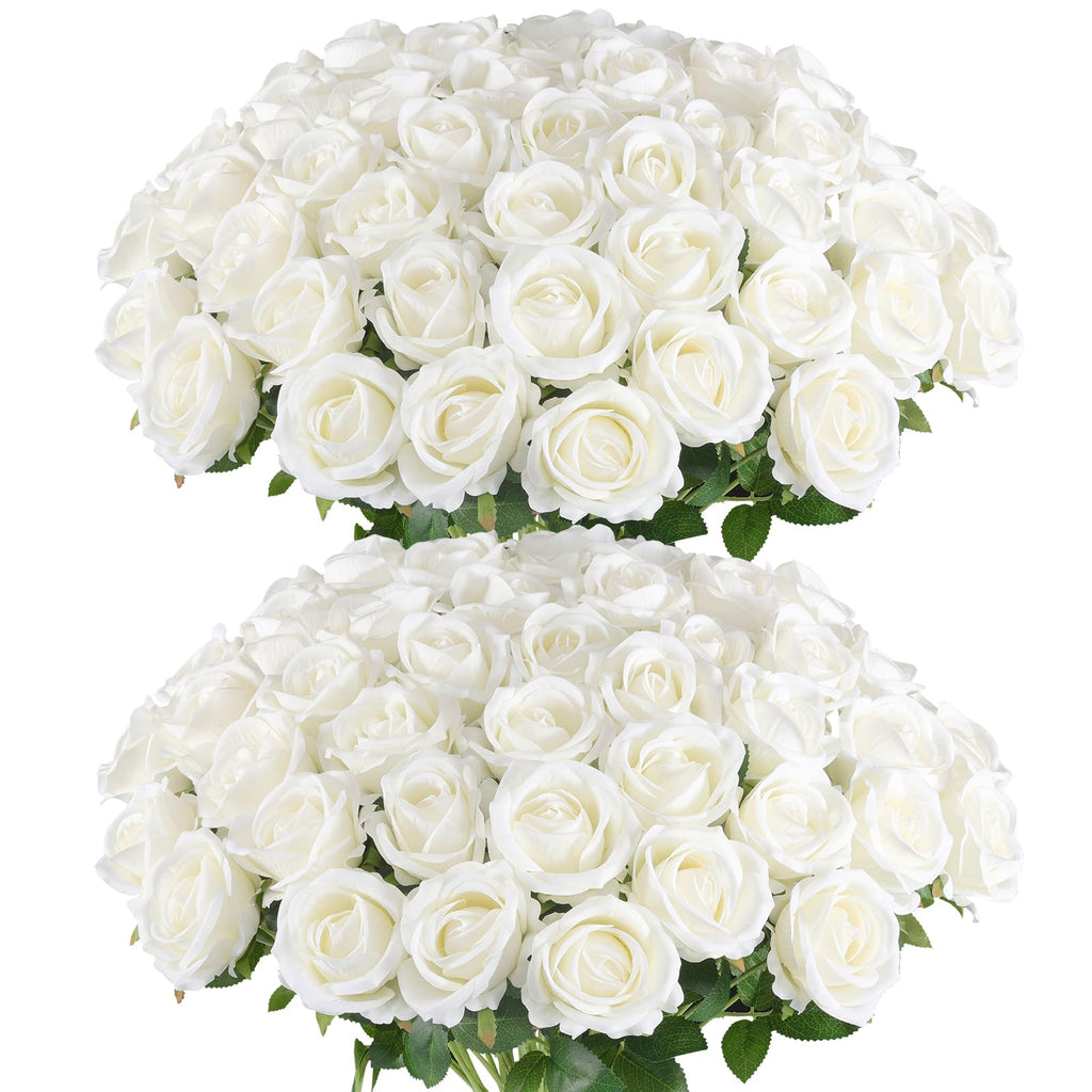 Hananona Artificial Roses in Bulk, Fake Silk Roses Realistic Roses for Wedding Centerpieces Flower Arrangement Home Decor (50, W