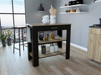 HomeRoots Black - Light Oak Particle Board Light Oak and Black Kitchen Island with Drawer and Two Open Shelves