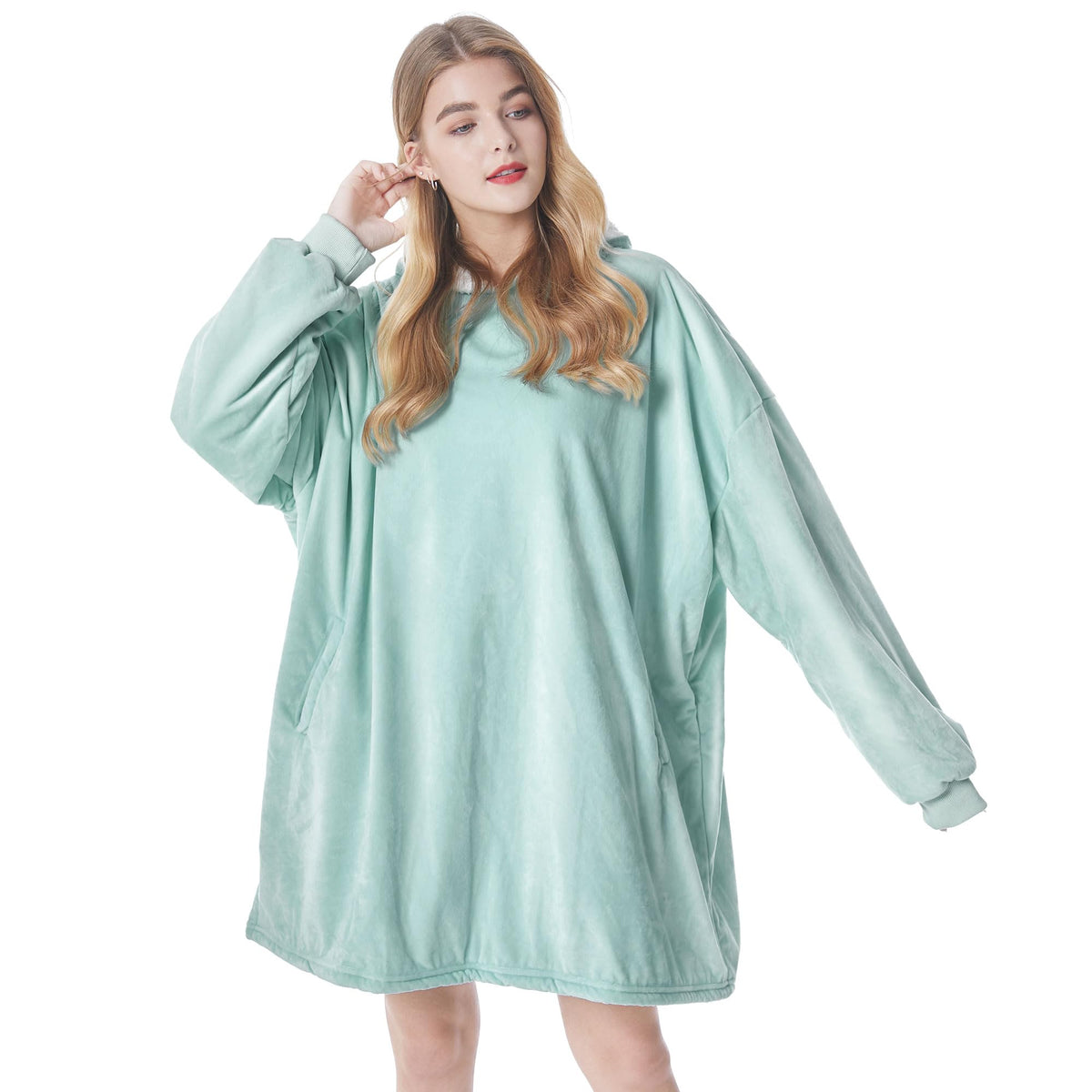 Felicigeely Oversized Wearable Blanket Hoodie, Blanket Sweatshirt For Adults Women Men Warm Cozy Flannel Hooded Blanket With Poc