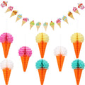 Maitys 9 Pieces Hanging Ice Cream Honeycomb Balls Ice Cream Tissue Paper Party Decorations Banner Ceiling Sign Decor for Wedding