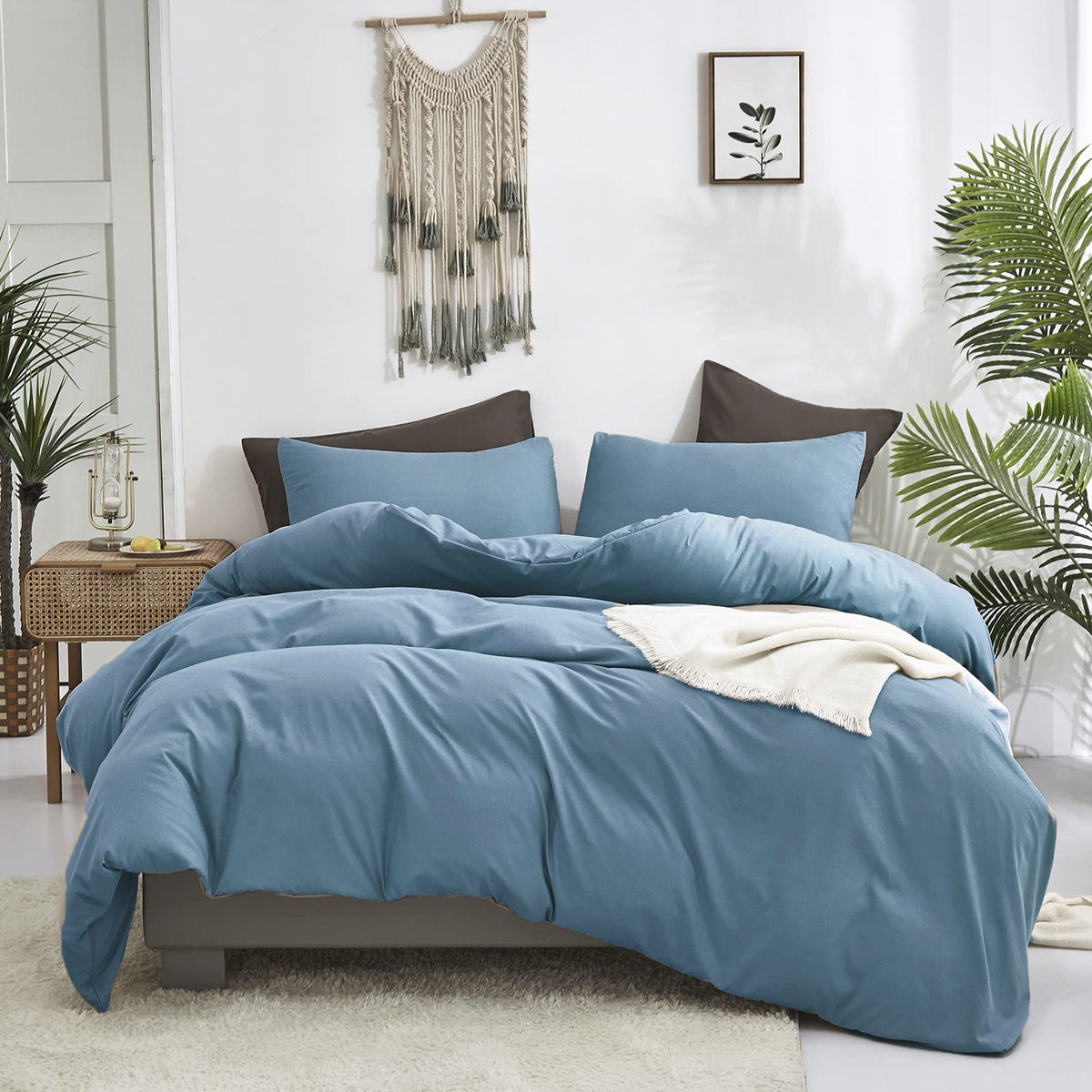 Luxlovery Lake Blue Comforter Set Full Women Men Bedding Comforter Sets Dusty Blue Quilt Blanket Full Comfy Soft Lightweight Dus