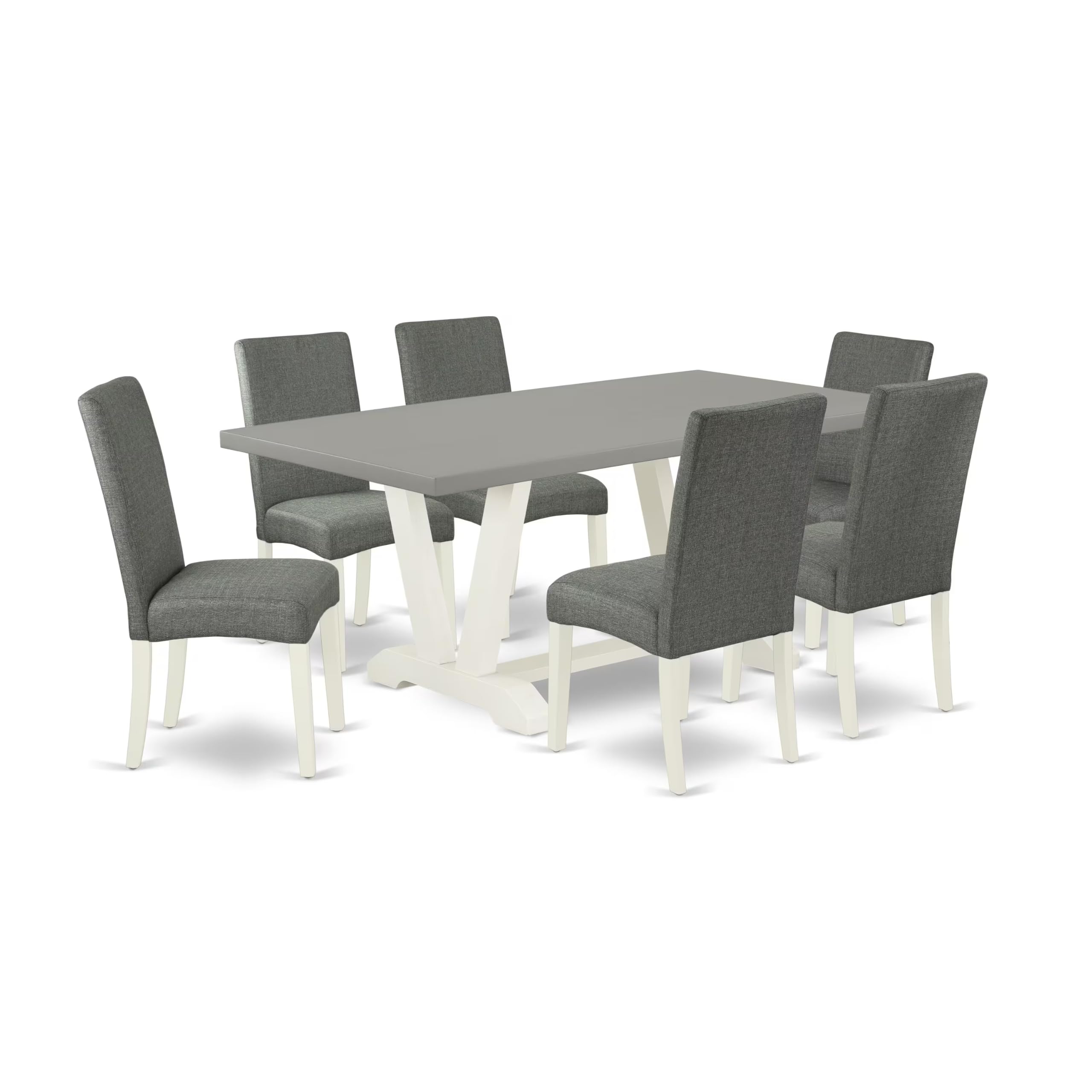 East West Furniture V097Dr207-7 7 Piece Dinette Set Consist Of A Rectangle Dining Room Table With V-Legs And 6 Gray Linen Fabric Upholstered Parson Chairs, 40X72 Inch, Multi-Color