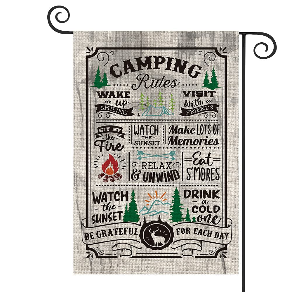 Avoin Colorlife Camping Rules Tips Slogan Garden Flag Vertical Double Sided, Deer Tree Rustic Camper Holiday Relax Flag Yard Out