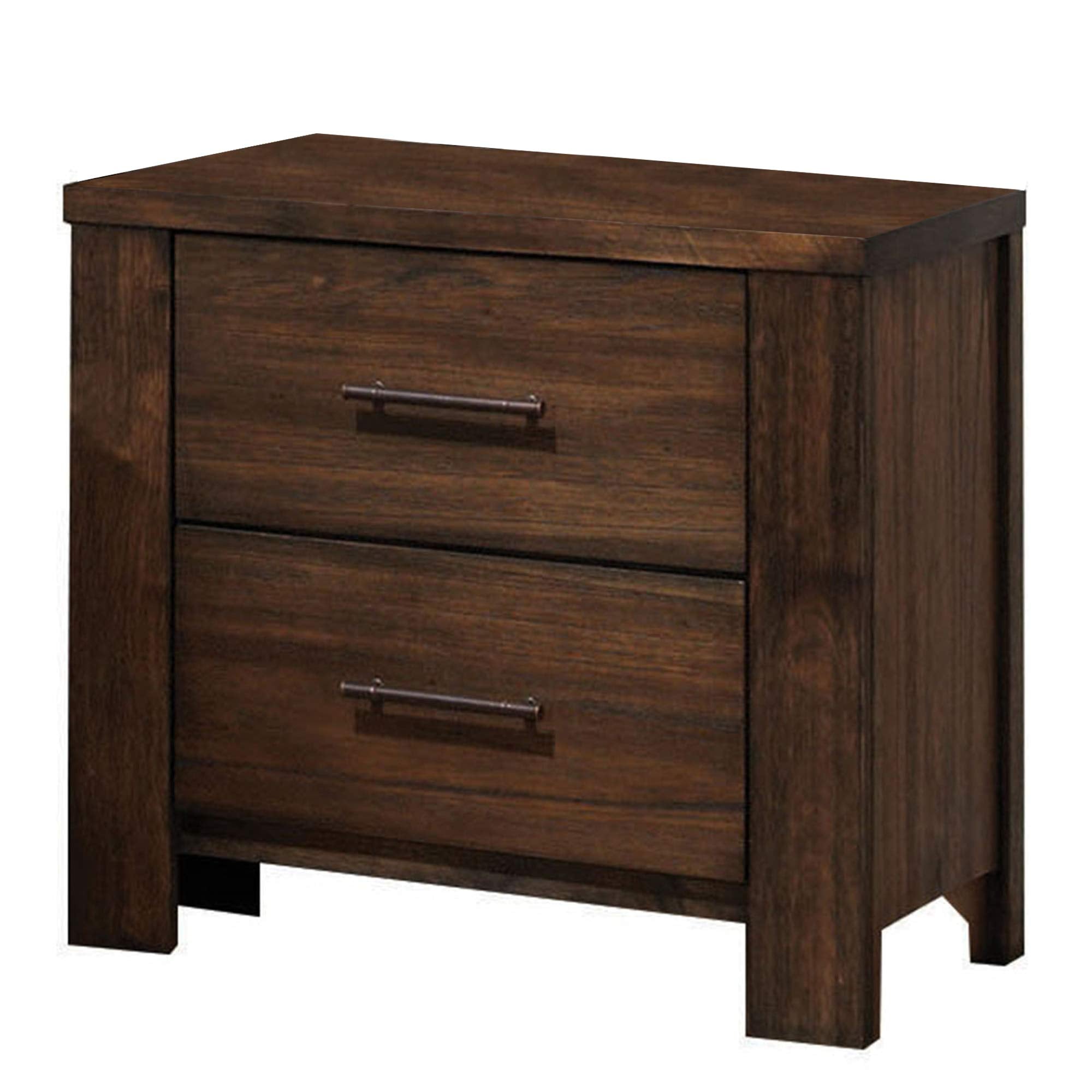 Benjara 2 Drawer Wooden Nightstand With Metal Bar Handles And Block Legs, Brown