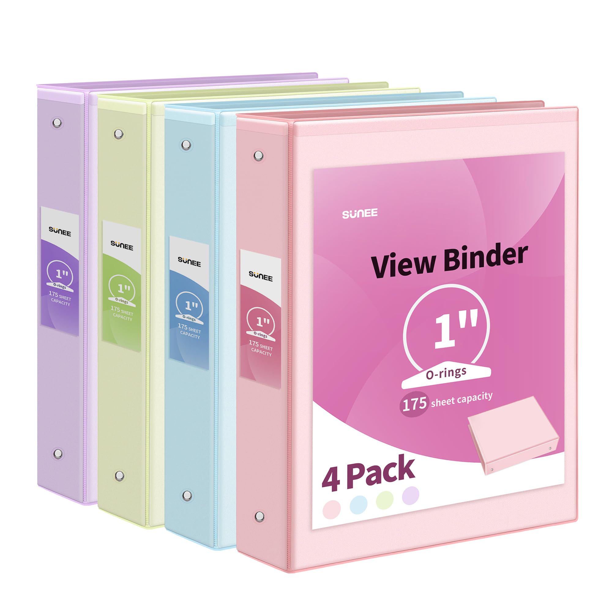 Sunee 3 Ring Binder 1 Inch 4 Pack, Clear View Binder Three Ring Pvc-Free (Fit 8.5X11 Inches) For School Binder Or Office Binder