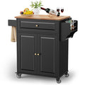 Gizoon Kitchen Island Cart with Rubberwood Top, 35.8 W Rolling Kitchen Island on Wheels with Adjustable Shelf, Drawer, Spice Rac
