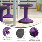 Flash Furniture Carter Adjustable Height Kids Active Stool - Flexible Purple Stool For Classroom And Home - Non-Skid Bottom - Rubberized Seat - 14&Quot; - 18&Quot; Seat Height