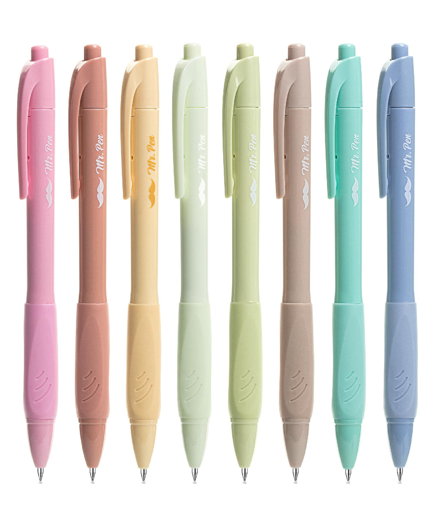 Mr. Pen- Retractable Gel Pens, 8 Pack, Black Ink, Soft Grip, Soft Pastel Barrel Gel Pens Fine Point 0.5Mm