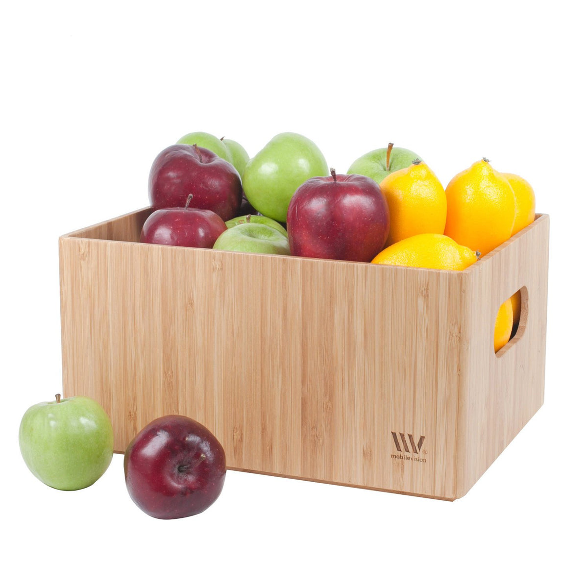 MobileVision Bamboo Storage Box MultiPurpose Organizer for Kitchen Supplies Holder, Fruit Bin, Cabinets, Pantry with built in h