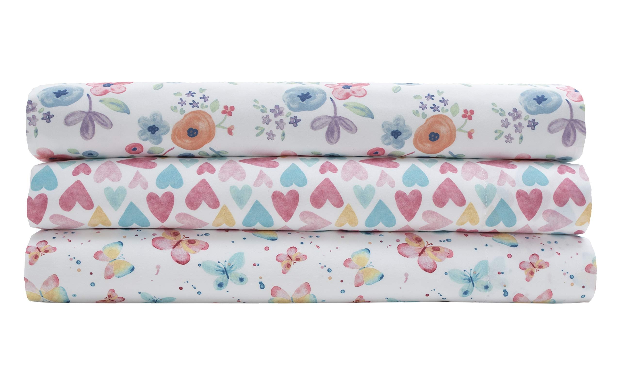 Mallary By Matthew Kids Super Soft-Soft 100% Microfiber Print Sheet, Watercolor Hearts Print, Twin