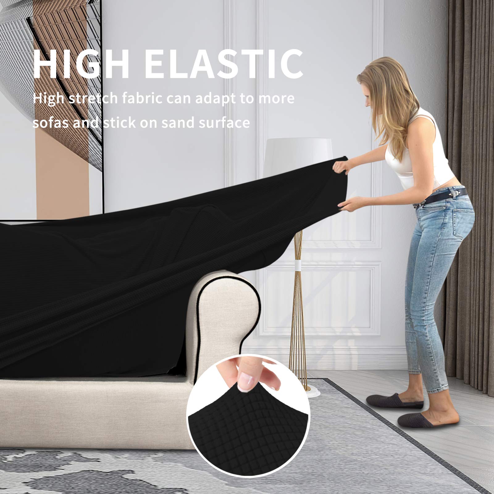 Easy-Going 3 Pieces Stretch Couch Cover Sofa Cover For Dogs Washable Sofa Slipcover For 2 Separate Cushion Couch Spandex Jacquard Fabric Elastic Furniture Protector For Pets, Kids (Black, Loveseat)
