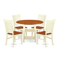 East West Furniture Suwe5-Bmk-W 5 Piece Dining Table Set For 4 Includes A Round Kitchen Table With Dropleaf & Shelves And 4 Kitchen Dining Chairs, 42X42 Inch, Buttermilk & Cherry