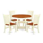East West Furniture Suwe5-Bmk-W 5 Piece Dining Table Set For 4 Includes A Round Kitchen Table With Dropleaf & Shelves And 4 Kitchen Dining Chairs, 42X42 Inch, Buttermilk & Cherry