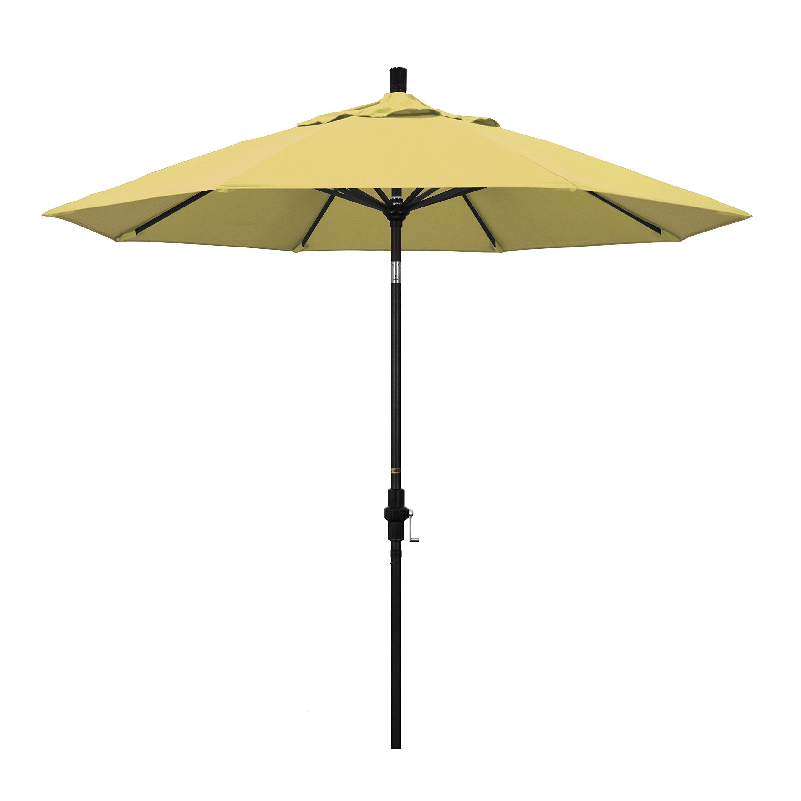 California Umbrella 9' Round Aluminum Market Umbrella, Crank Lift, Collar Tilt, Black Pole, Sunbrella Wheat