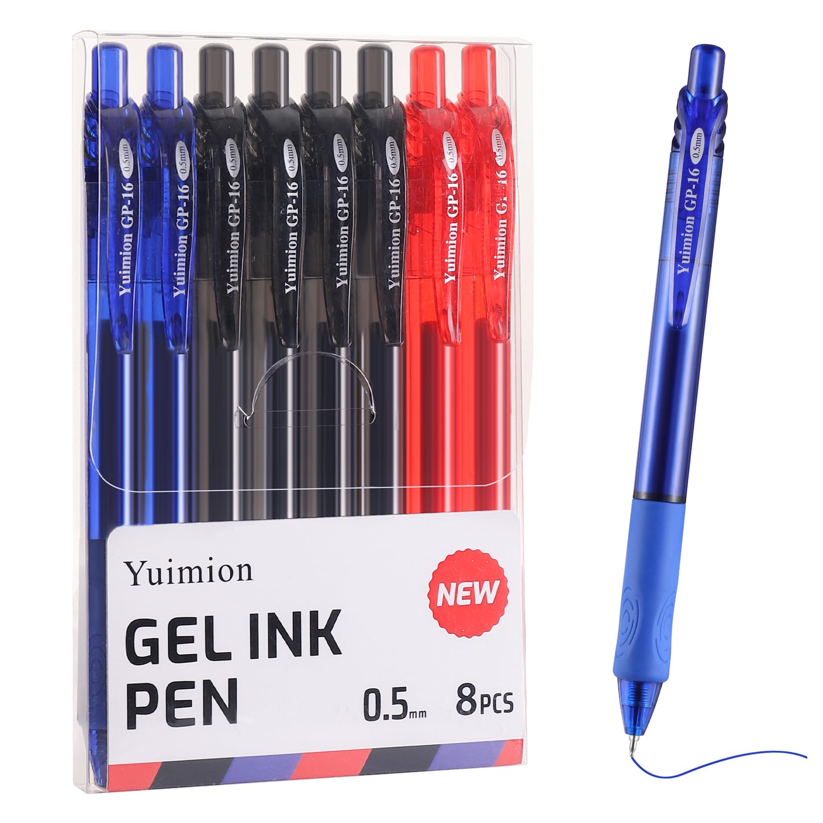 Yuimion 8 Pcs Retractable Gel Pens Fine Point (0.5Mm) Rollerball Pens For Smooth Writing (Black&Red&Blue Ink) For Women Men Jour