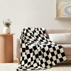 Homelike Moment Checkered Blanket Twin Size, Black Checkerboard Grid Soft Fluffy Fleece Twin Blanket, Fuzzy Cozy Plush Blanket F